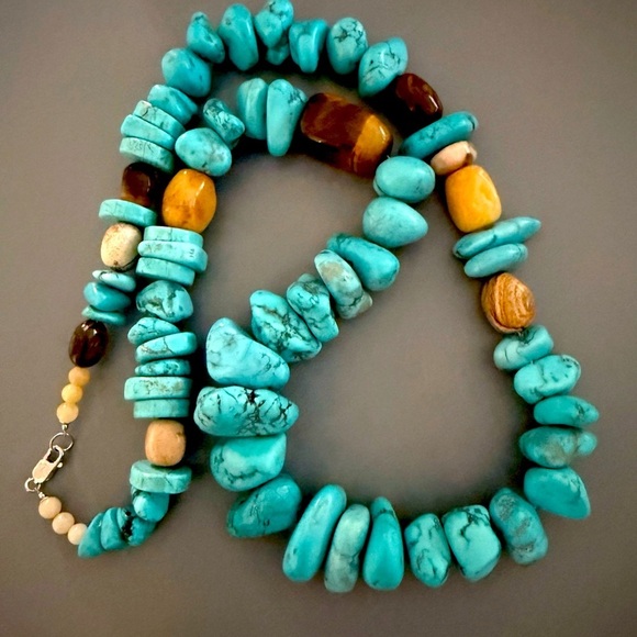 Natural Turquoise Nugget Tiger Eye 30 inch Necklace 🔥 Southwestern - Picture 3 of 4
